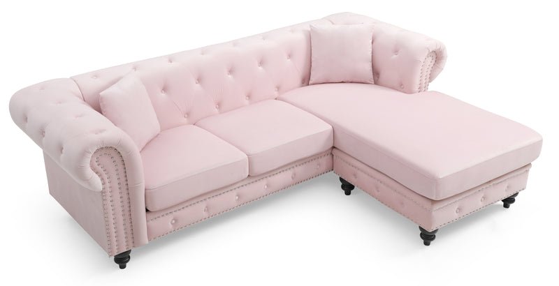 Glory Furniture Nola Pink Velvet Reversible Sectional
