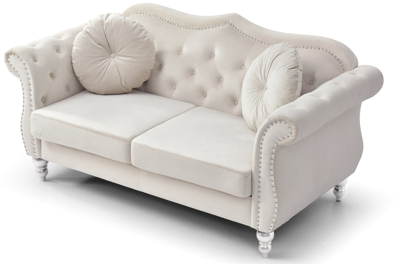 Glory Furniture Hollywood Ivory Velvet Fabric Loveseat