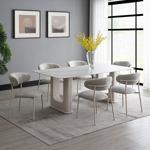 Acme Furniture Kalam Light Gray Beige 7pc Dining Room Set