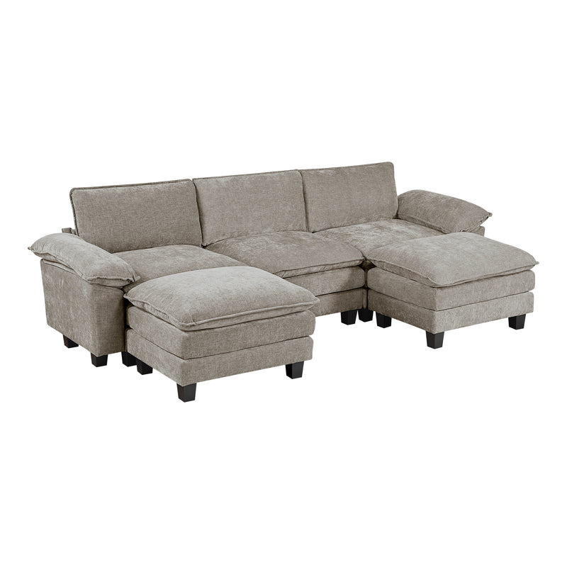 Home Elegance Dublin Pewter 5pc Modular Sectional with 2 Ottoman