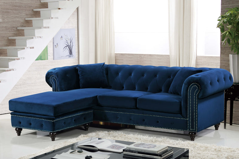 Meridian Furniture Sabrina Navy Velvet 2pc Reversible Sectional