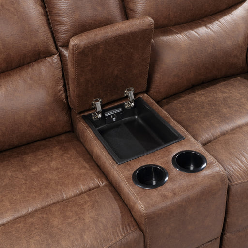 New Classic Furniture Ryland Brown Dual Recliners Loveseat with Console