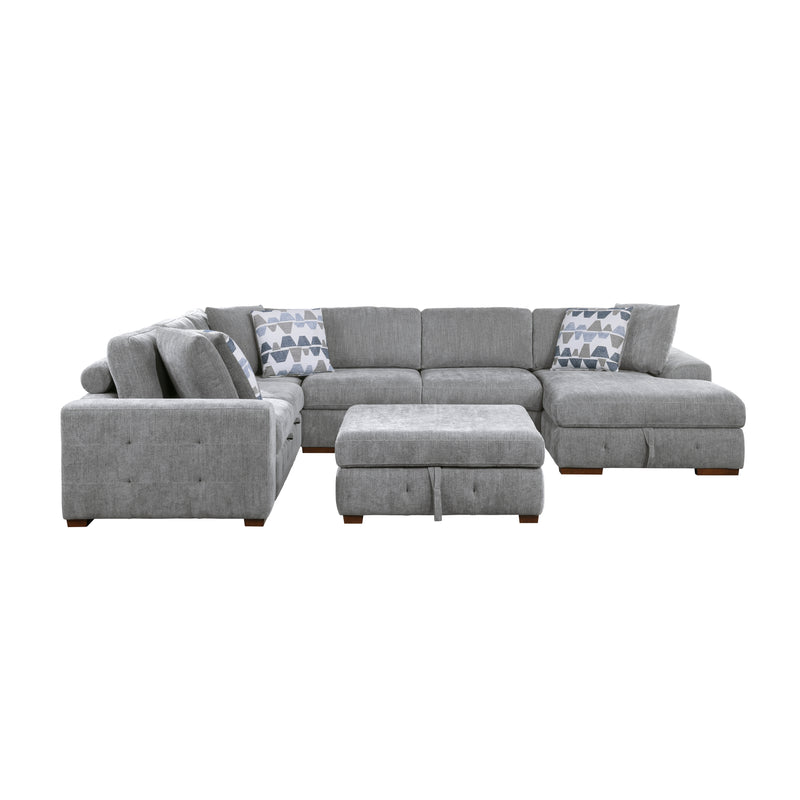 Home Elegance Raife Blue 5pc Sectional with Right Chaise and Storage Ottoman