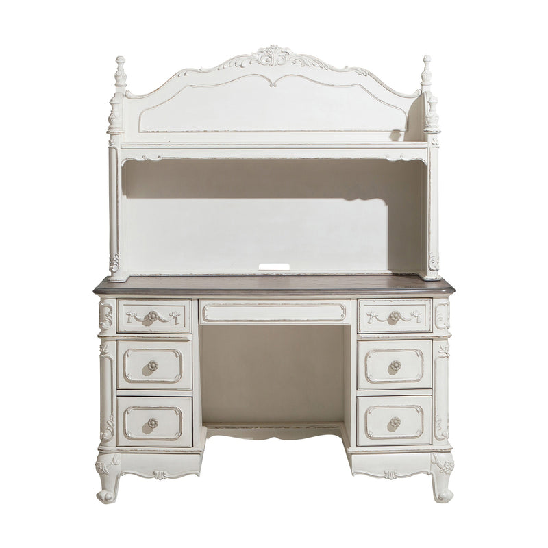 Home Elegance Cinderella Gray White Writing Desk with Hutch