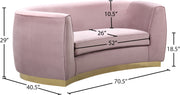 Meridian Furniture Julian Pink Velvet Gold Loveseat