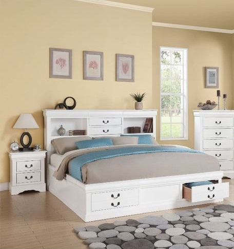 Acme Furniture Louis Philippe III White 2pc Bedroom Set With Queen Storage Bed