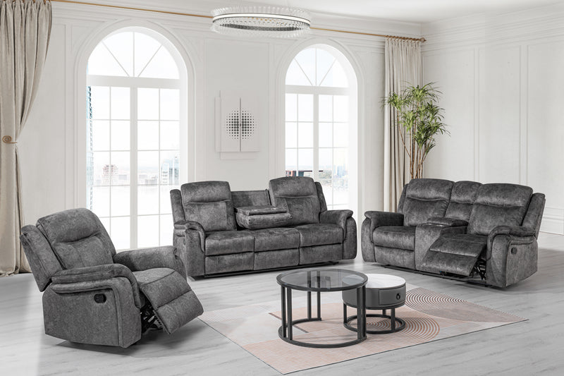 New Classic Furniture Park City Slate Gray Console Loveseat with Dual Recliners
