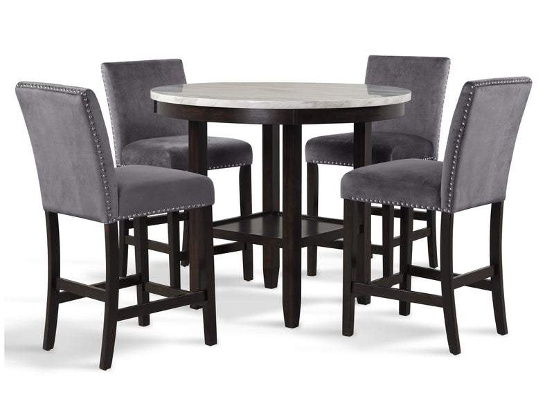 New Classic Furniture Celeste Black Gray 5pc Round Counter Height Set
