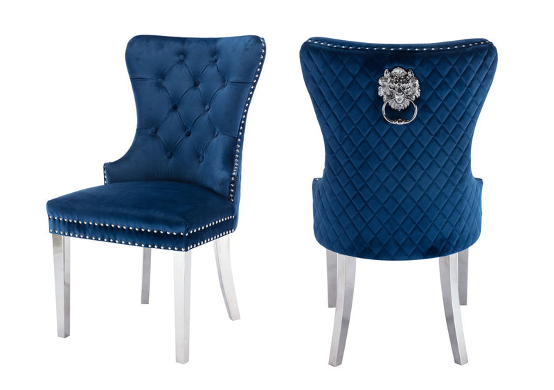 2 Galaxy Home Simba Blue Dining Chairs with Stainless Steel Legs