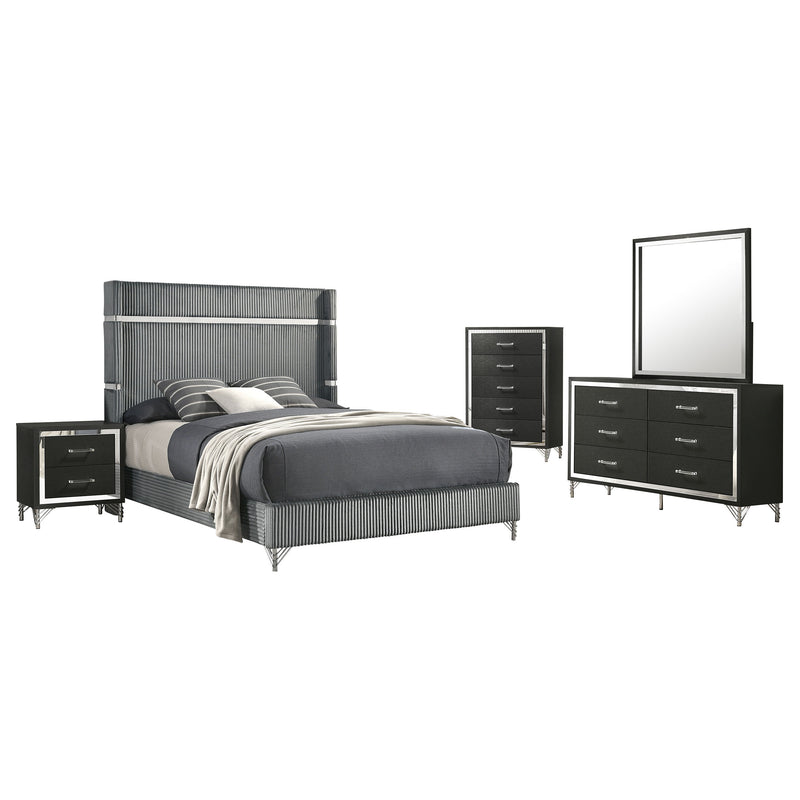 Coaster Furniture Lucia Grey Black 5pc Bedroom Set with Queen Bed