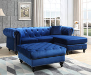 Glory Furniture Nola Navy Blue Velvet Reversible Sectional With Ottoman