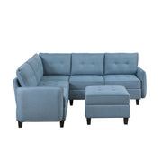 Home Elegance Garren Blue 6pc Sectional with Storage and Ottoman