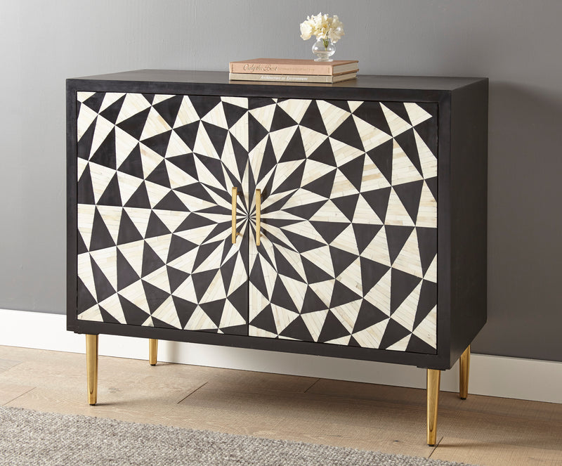 Steve Silver Benzara Black White 2 Door Bone Inlay Sideboard