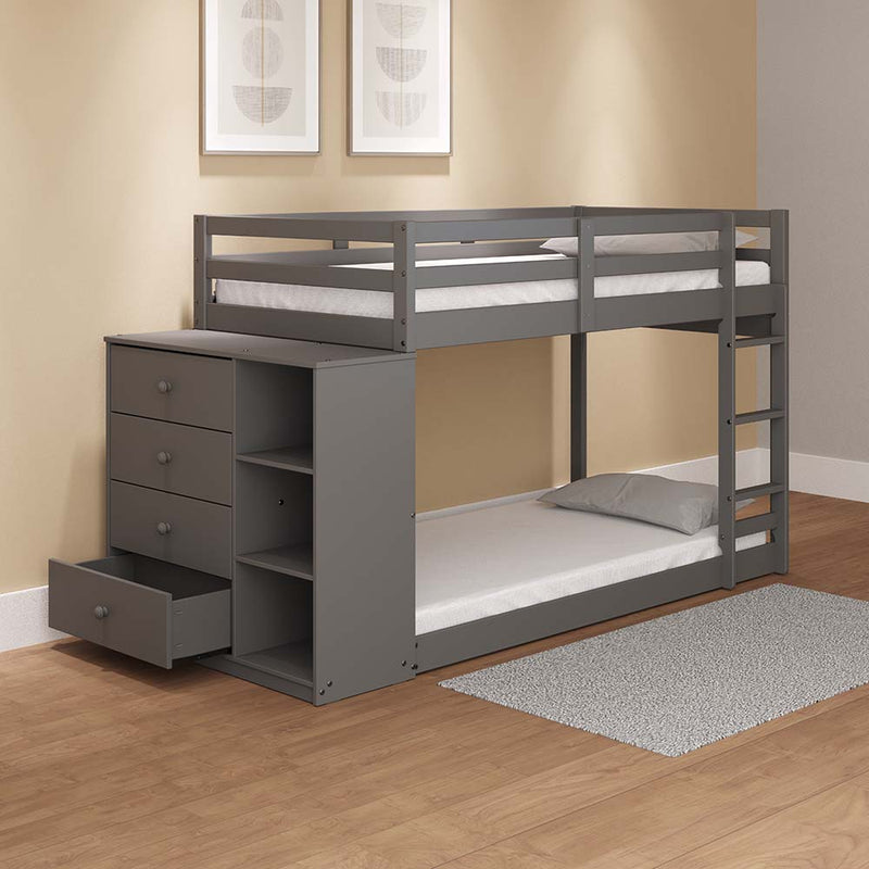 Acme Furniture Gaston Gray Twin Over Twin Bunk Bed with Cabinet