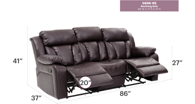 Glory Furniture Daria Dark Brown Reclining Sofa