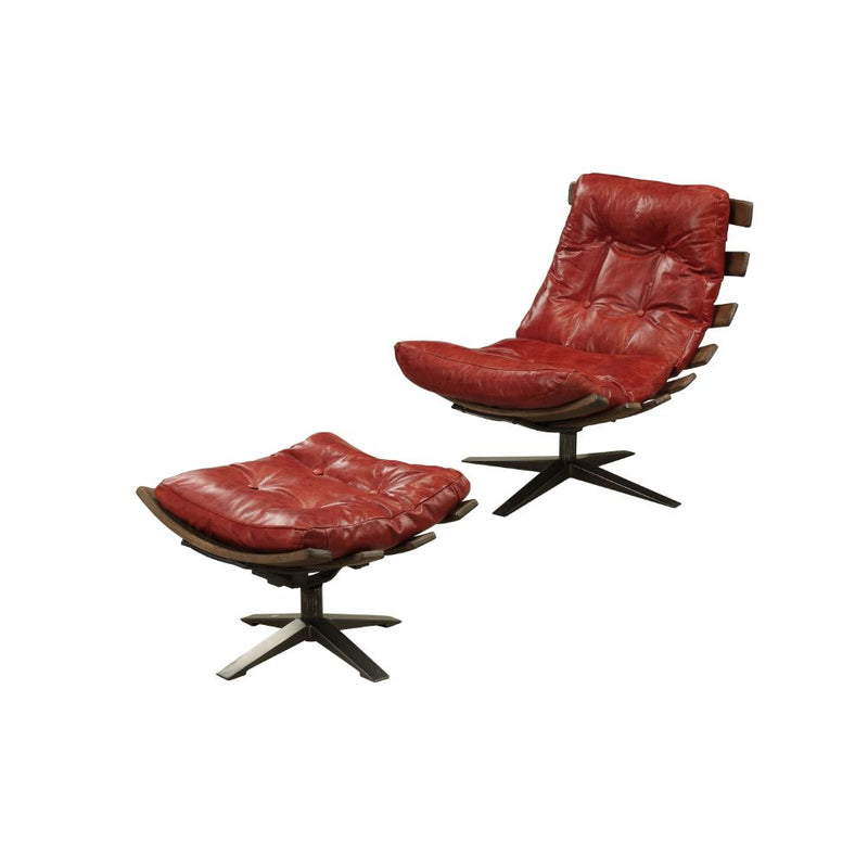 Acme Furniture Gandy Retro Brown Chair and Ottoman Set