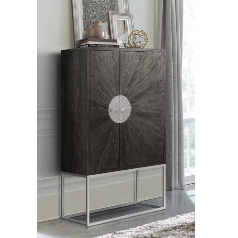 Acme Furniture andra Gray Oak Chrome Bar Cabinet