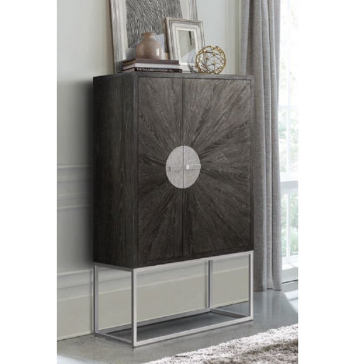 Acme Furniture andra Gray Oak Chrome Bar Cabinet