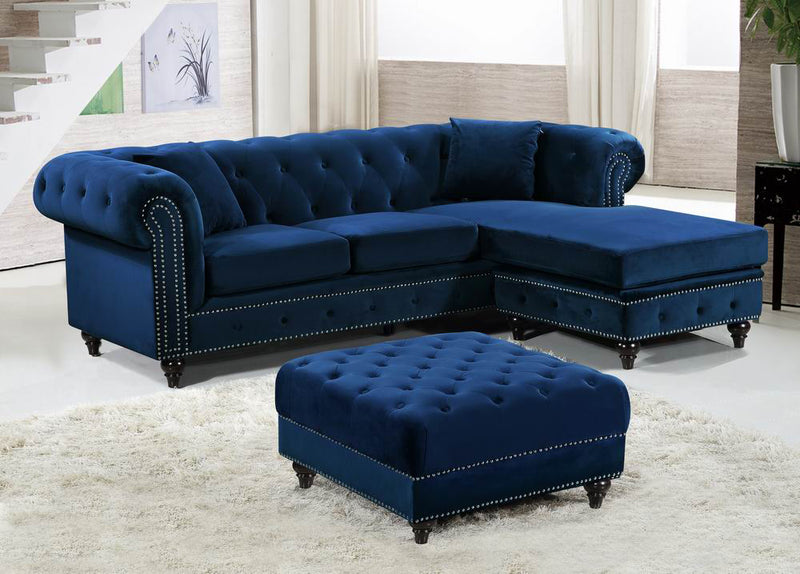 Meridian Furniture Sabrina Navy Velvet 2pc Reversible Sectional