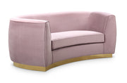 Meridian Furniture Julian Pink Velvet Gold Loveseat