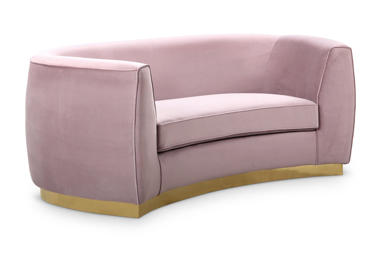 Meridian Furniture Julian Pink Velvet Gold Loveseat
