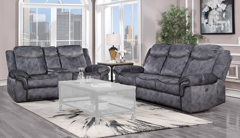 Global Furniture U2200 Granite Power Console Reclining Loveseat with Power Switch