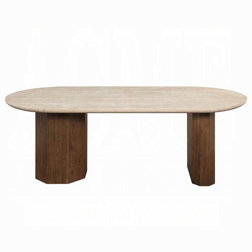 Acme Furniture Leonardo Travertine Dark Oak Dining Table