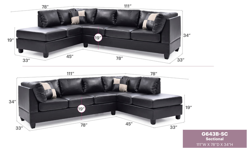 Glory Furniture Malone Black Faux Leather Sectional