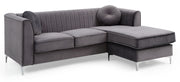 Glory Furniture Delray Gray Velvet Microsuede Sofa Chaise