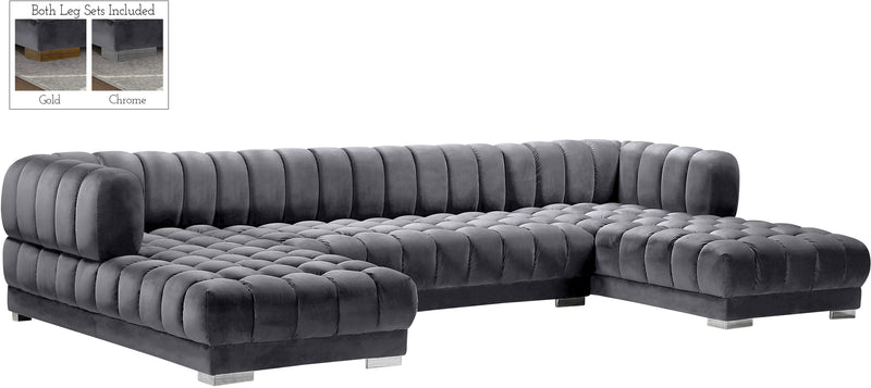 Meridian Furniture Gwen Black Velvet 3pc Sectional