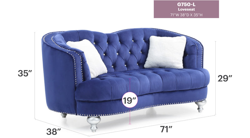 Glory Furniture Jewel Blue Velvet Loveseat