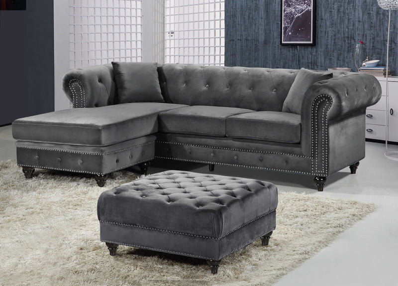 Meridian Furniture Sabrina Navy Velvet 2pc Reversible Sectional