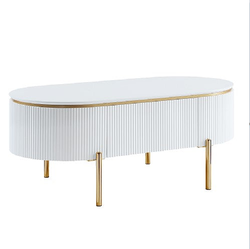 Acme Furniture Daveigh White High Gloss Gold 3pc Coffee Table Set