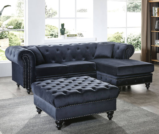 Glory Furniture Nola Black Velvet Reversible Sectional With Ottoman