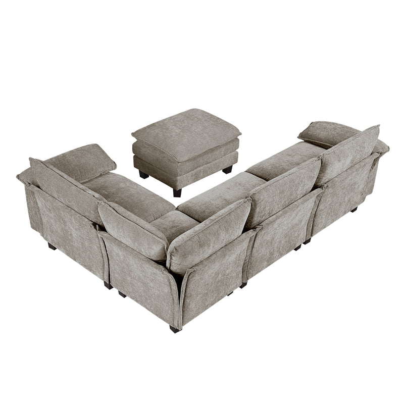 Home Elegance Dublin Taupe 5pc Modular Sectional with Ottoman