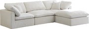 Meridian Furniture Plush Cream Velvet Modular 4pc Sectional with Ottoman