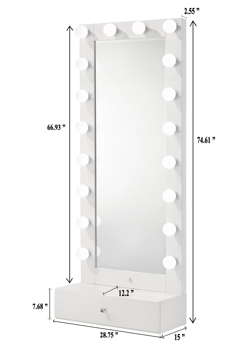 Crown Mark Luxo White Tall Lighted Drawer Box Mirror