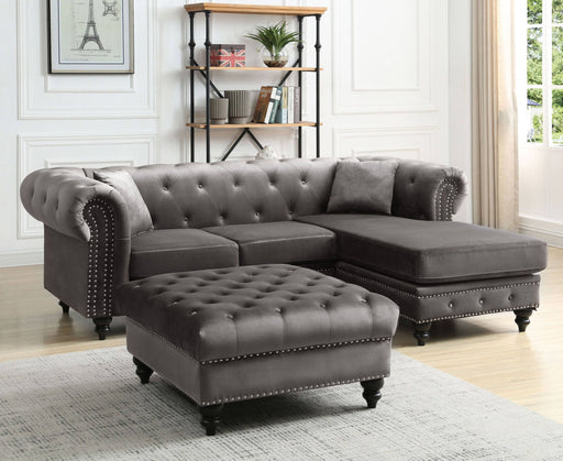 Glory Furniture Nola Dark Gray Velvet Reversible Sectional With Ottoman
