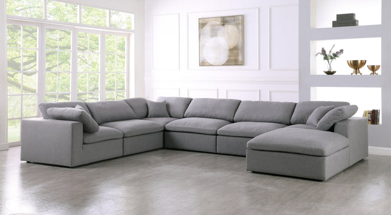 Meridian Furniture Serene Grey Fabric Modular 7pc Sectional with Ottoman