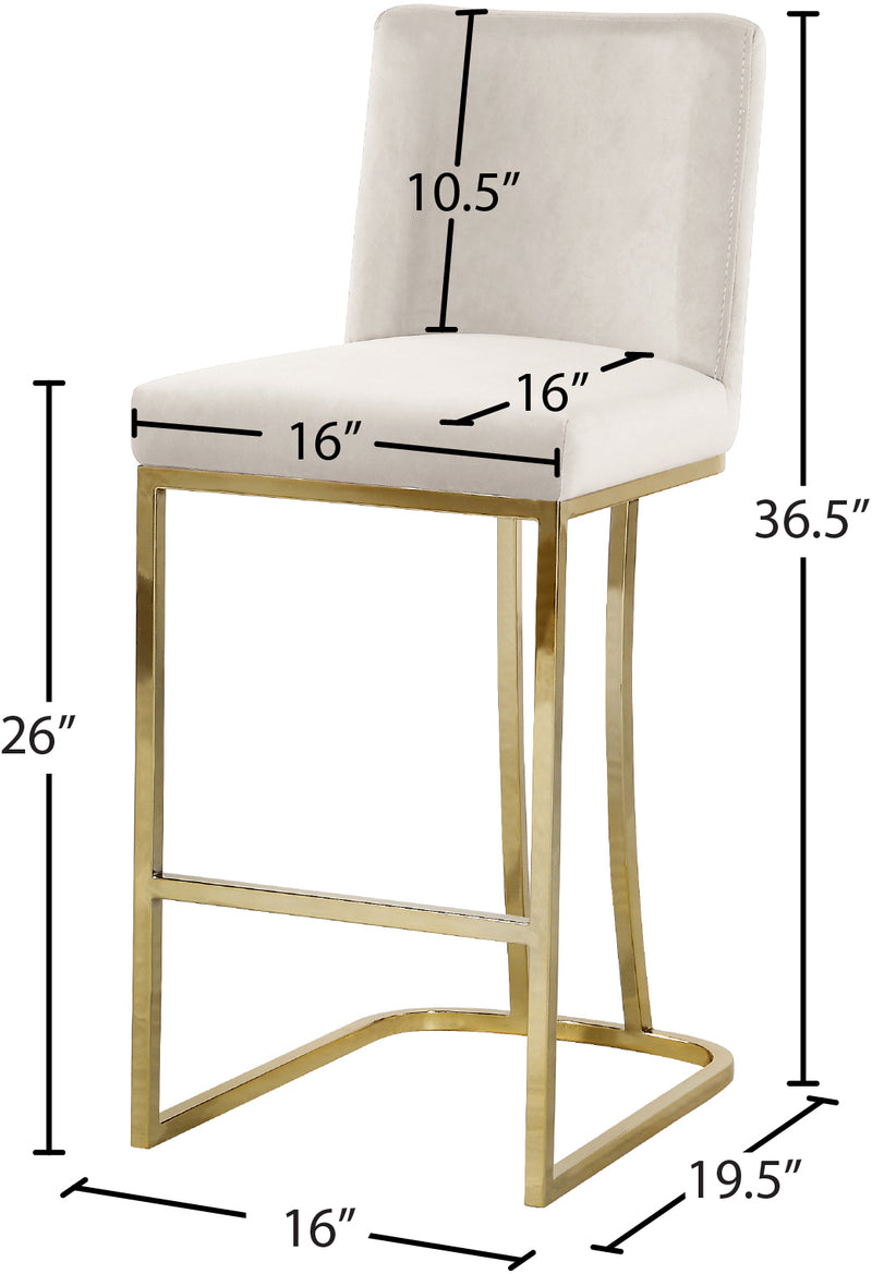 Meridian Furniture Heidi Cream Velvet Gold Counter Height Stool