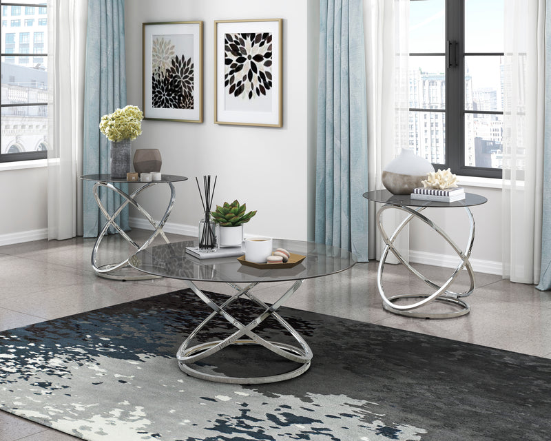 Home Elegance Marion Black Chrome Silver 3pc Occasional Table Set
