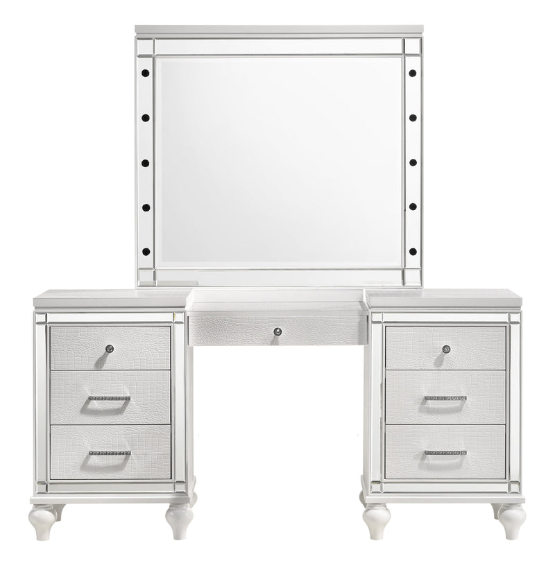 New Classic Furniture Valentino White Vanity Desk with Mirror