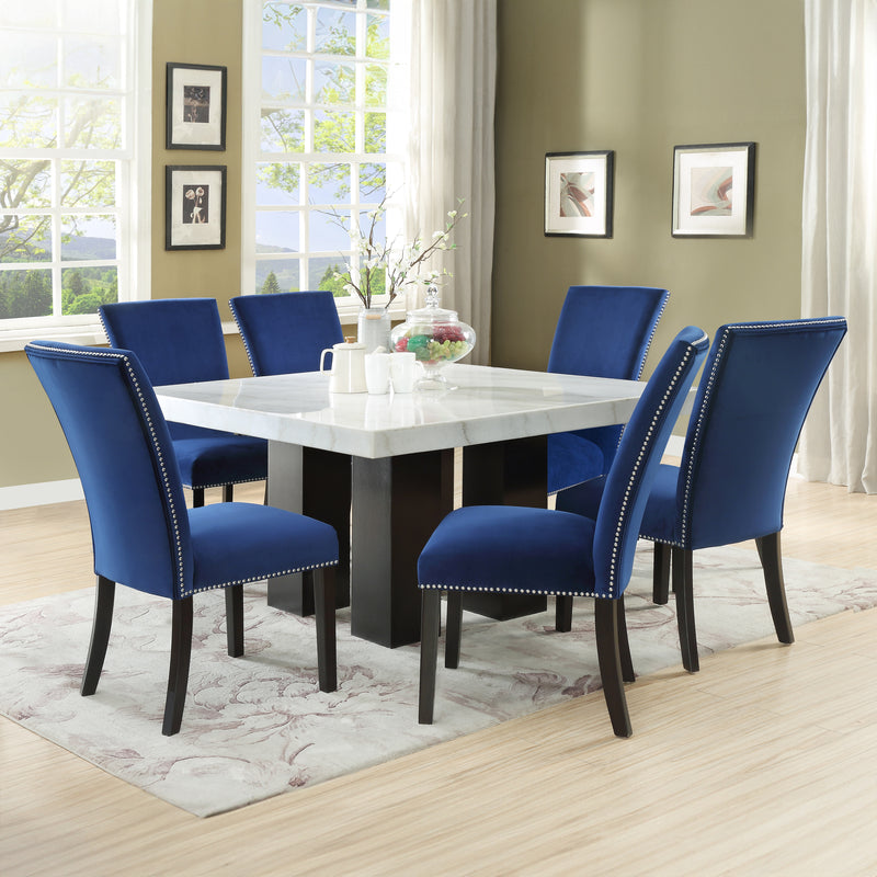 Steve Silver Camila White Blue 7pc Square Dining Set