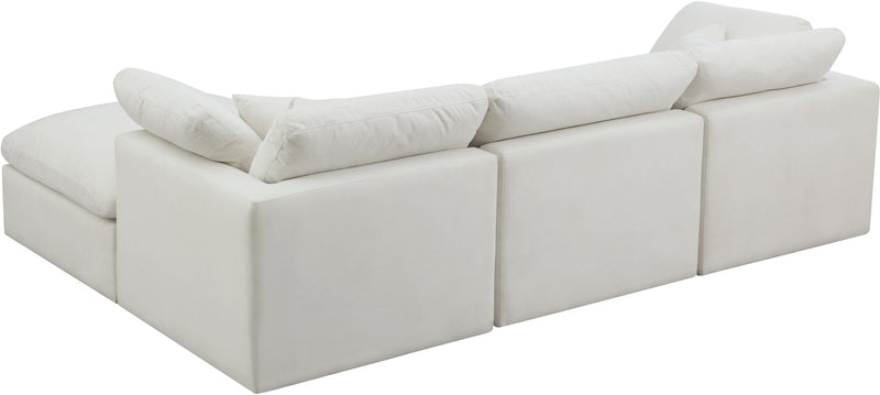 Meridian Furniture Plush Cream Velvet Modular 4pc Sectional with Ottoman