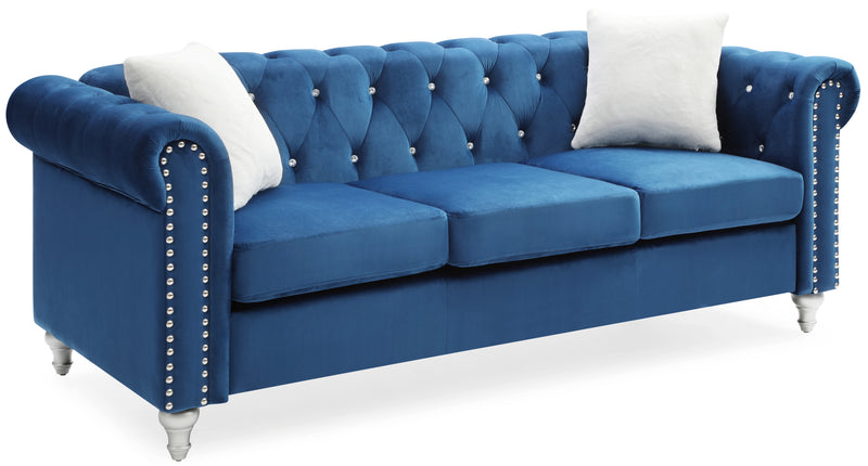 Glory Furniture Raisa Navy Blue Velvet Sofa
