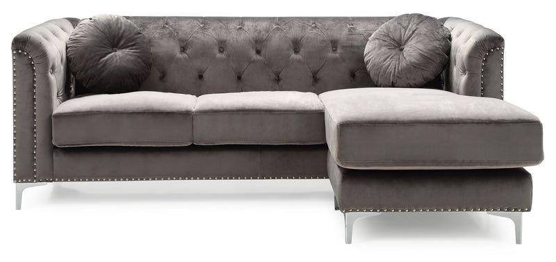 Glory Furniture Pompano Dark Gray Velvet Sofa Chaise