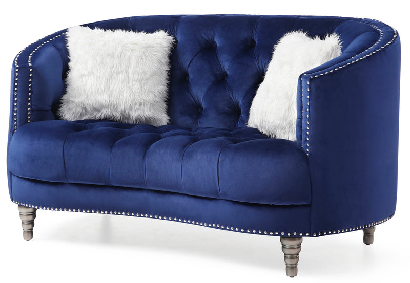 Glory Furniture Dania Blue Velvet Loveseat
