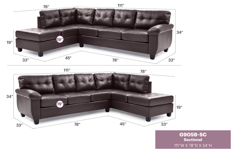 Glory Furniture Gallant Cappuccino Faux Leather Sectional