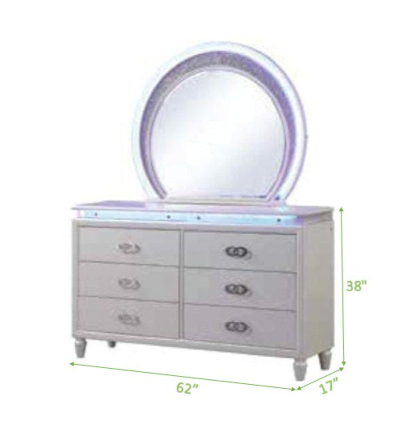 Galaxy Home Perla Milky White Wood Dresser and Mirror