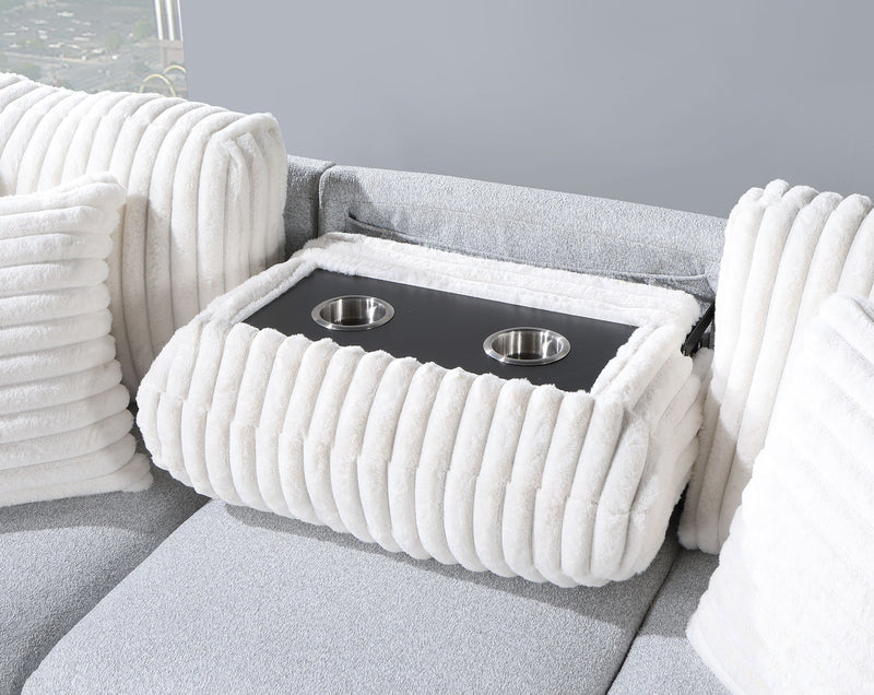 Global Furniture U0204 Light Grey White Reversible Pull Out Sofa Bed